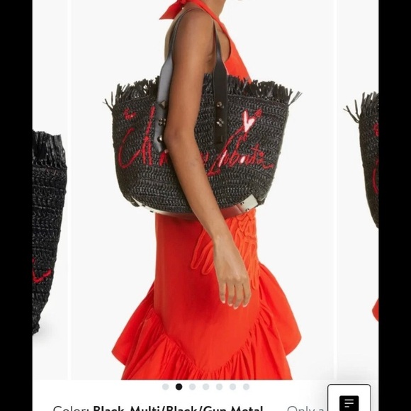 Christian Louboutin Woven Raffia Tote Bag Medium  Frangibus Black - Picture 8 of 11